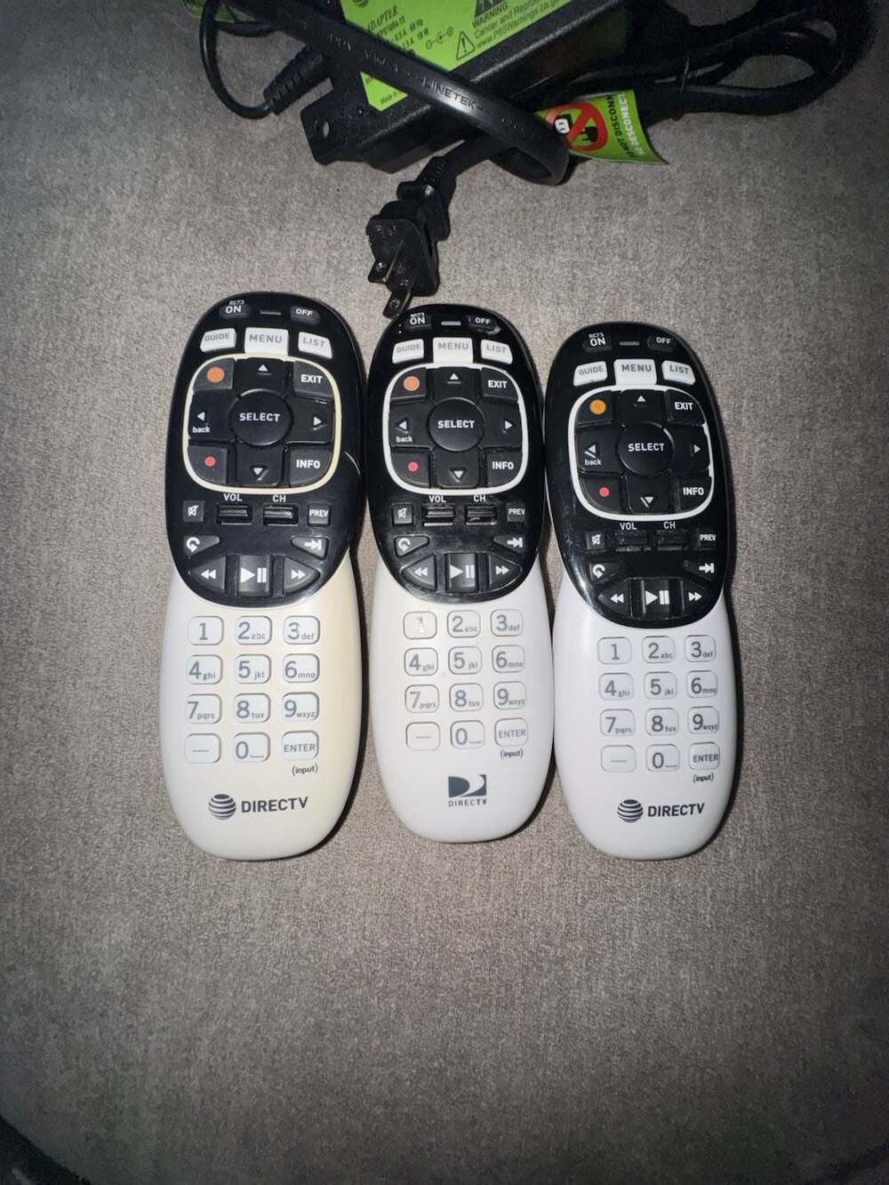Lot of 3 DirecTV RC73 Remote Controls and 3 EPS10R4-15 Power Adapters - Picture 2 of 5